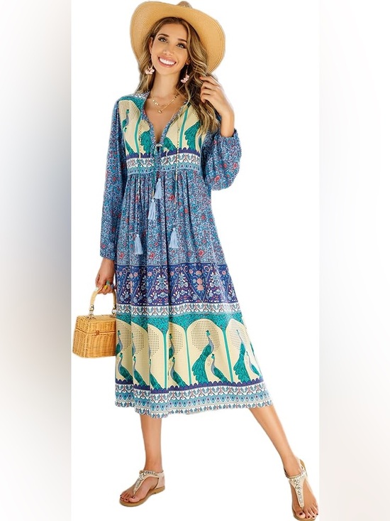 Dresses & Skirts - NWT boho tunic long sleeve midi dress